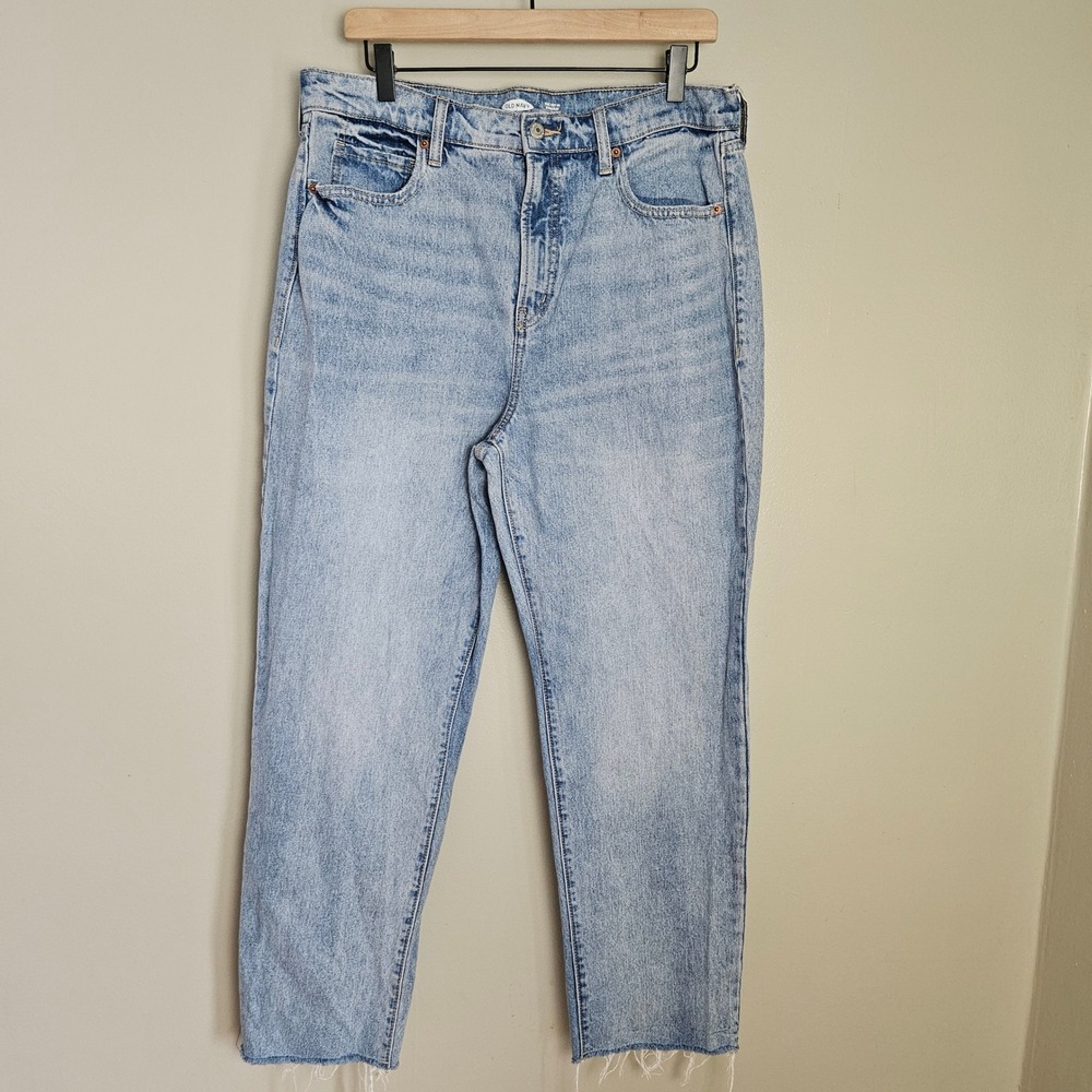 Old Navy The Sky Hi Straight Raw Hem Jeans Sz 14 Light Wash Denim High Rise